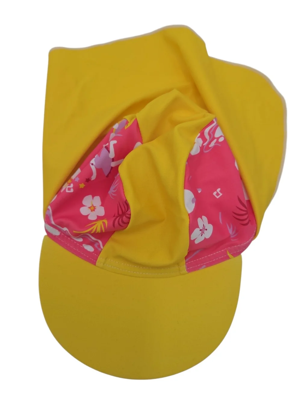 Girls Pink & Yellow Floral Rashguard Swimsuit with Sun Hat